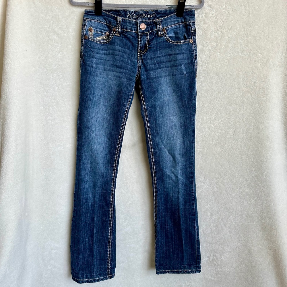 Ariya Jeans Avalon Bootcut Low Rise Embellished Pockets Y2K Junior 3/4